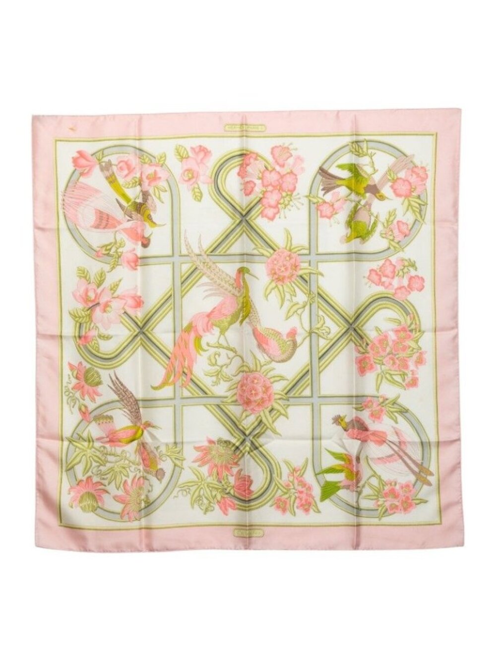 Hermes Carre 90 Caribbean Bird Caraibes Scarf Pink Silk